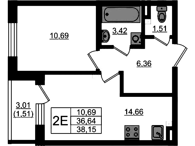 1-комнатная квартира 38.15 м², 2/4 эт., ЖК «Новая история»